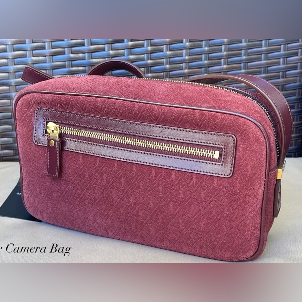 Saint Laurent Suede Monogram Camera Bag